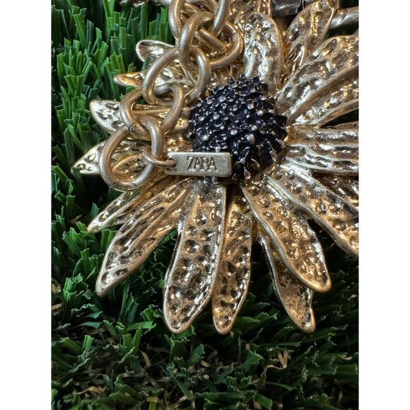 ZARA Gold Tone Chain Belt Sunflower Charms Coin Feather Statement 40” Runway - Picture 4 of 9